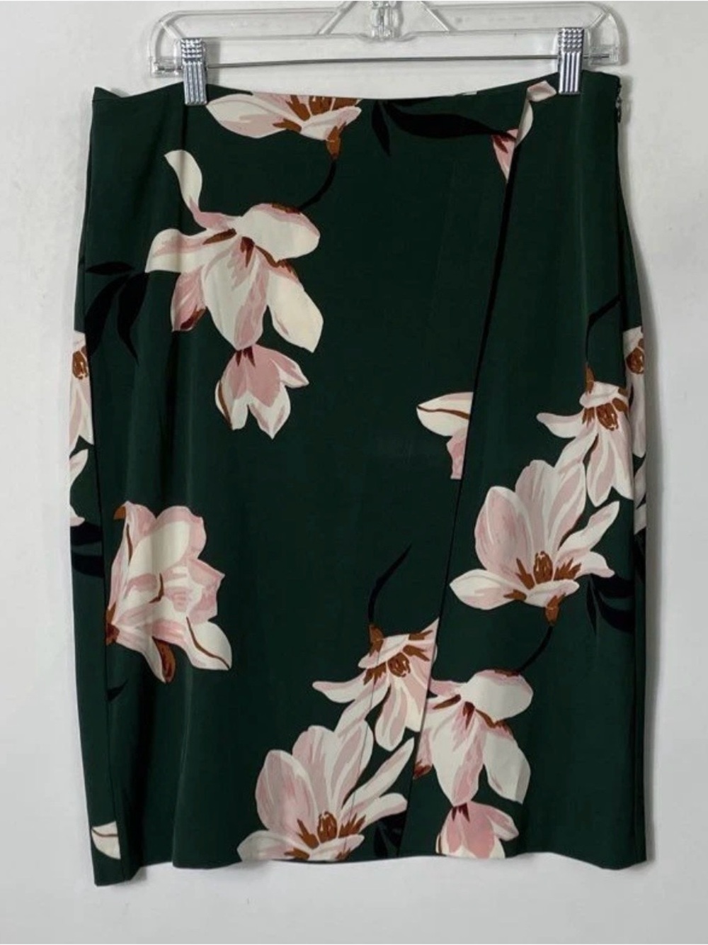 Ann Taylor Dark Green Floral Pencil Skirt with Pink Flowers